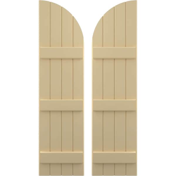 Ekena Millwork Americraft 4-Board (3 Batten) Wood Joined Board-n-Batten Shutters w/ Arch Top, ARW401BQ414X77NTH, PR ARW401BQ414X77NTH - main